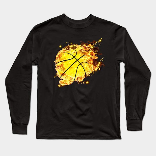 Basketball on Fire Long Sleeve T-Shirt by Rebel Merch